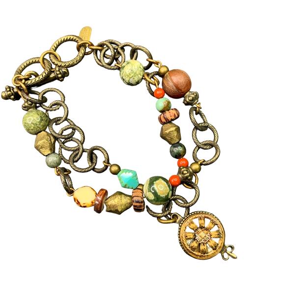 Grandmother's Buttons Jewelry - Vintage GRANDMOTHER'S BUTTONS Jasper Charm Bracelet
